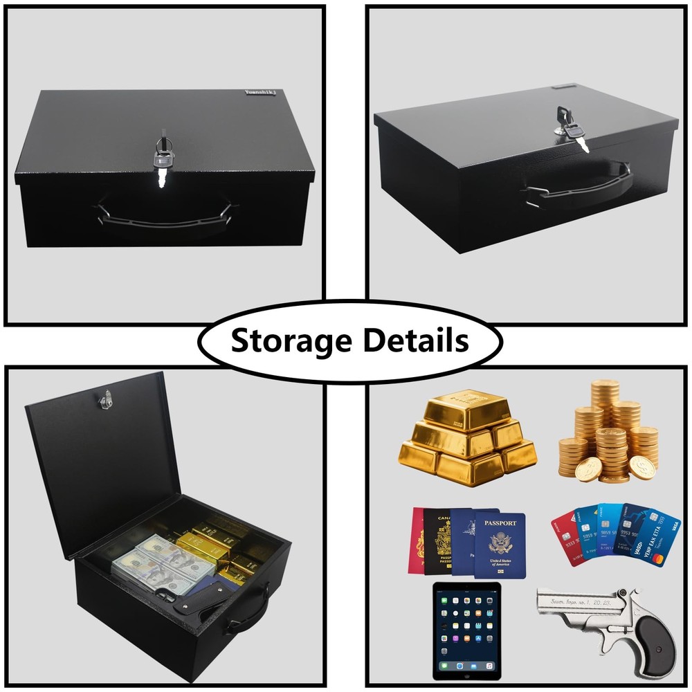 Fireproof Lock Safe Box for Documents, Key Lock Steel Security with Carrying ...