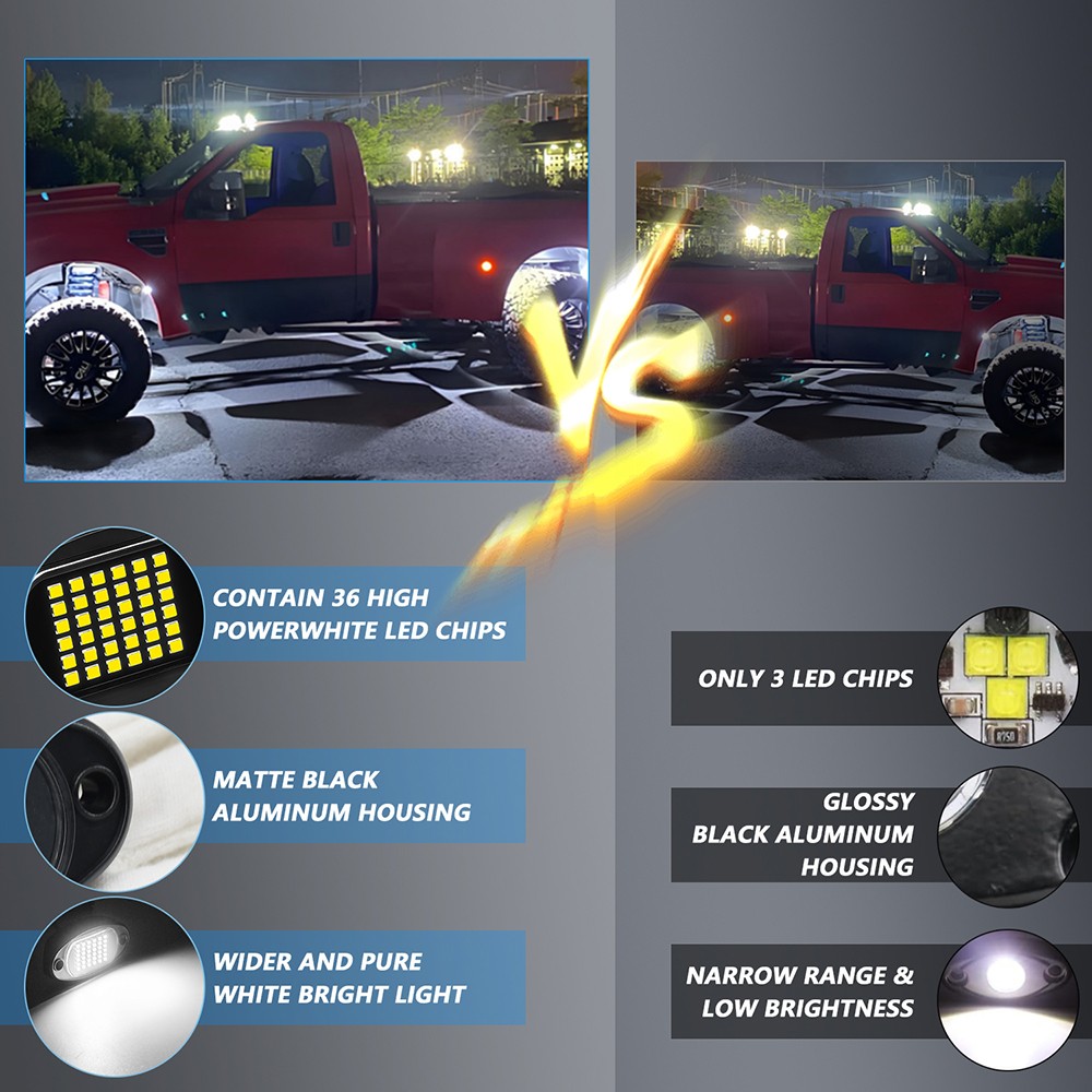 8 x Pure White LED Rock Lights Underbody Glow Lamp for Offroad SUV Pickup Truck