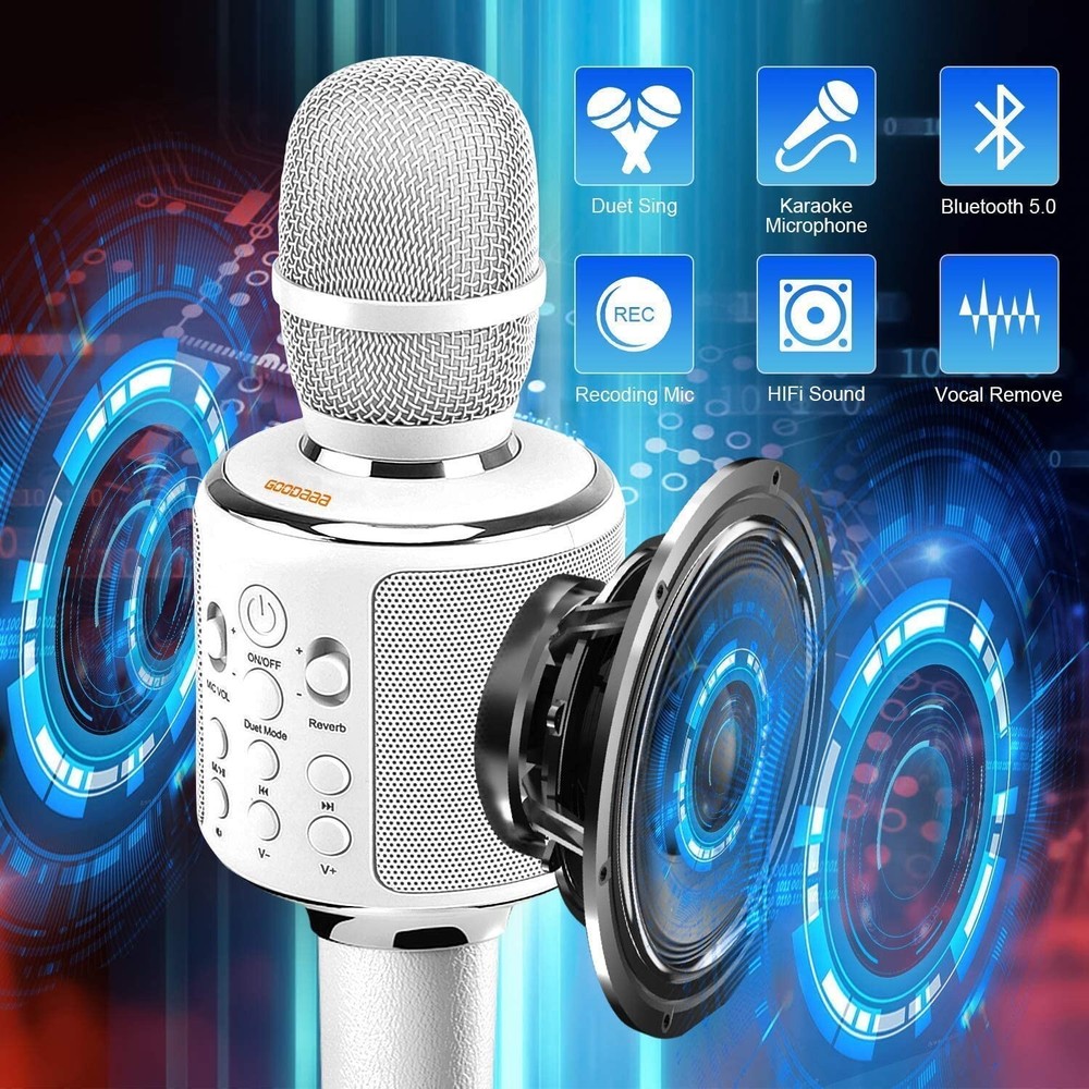 GOODAAA LEATHER HANDLE WIRELESS KARAOKE MICROPHONE Y11S WHITE CARRY CASE