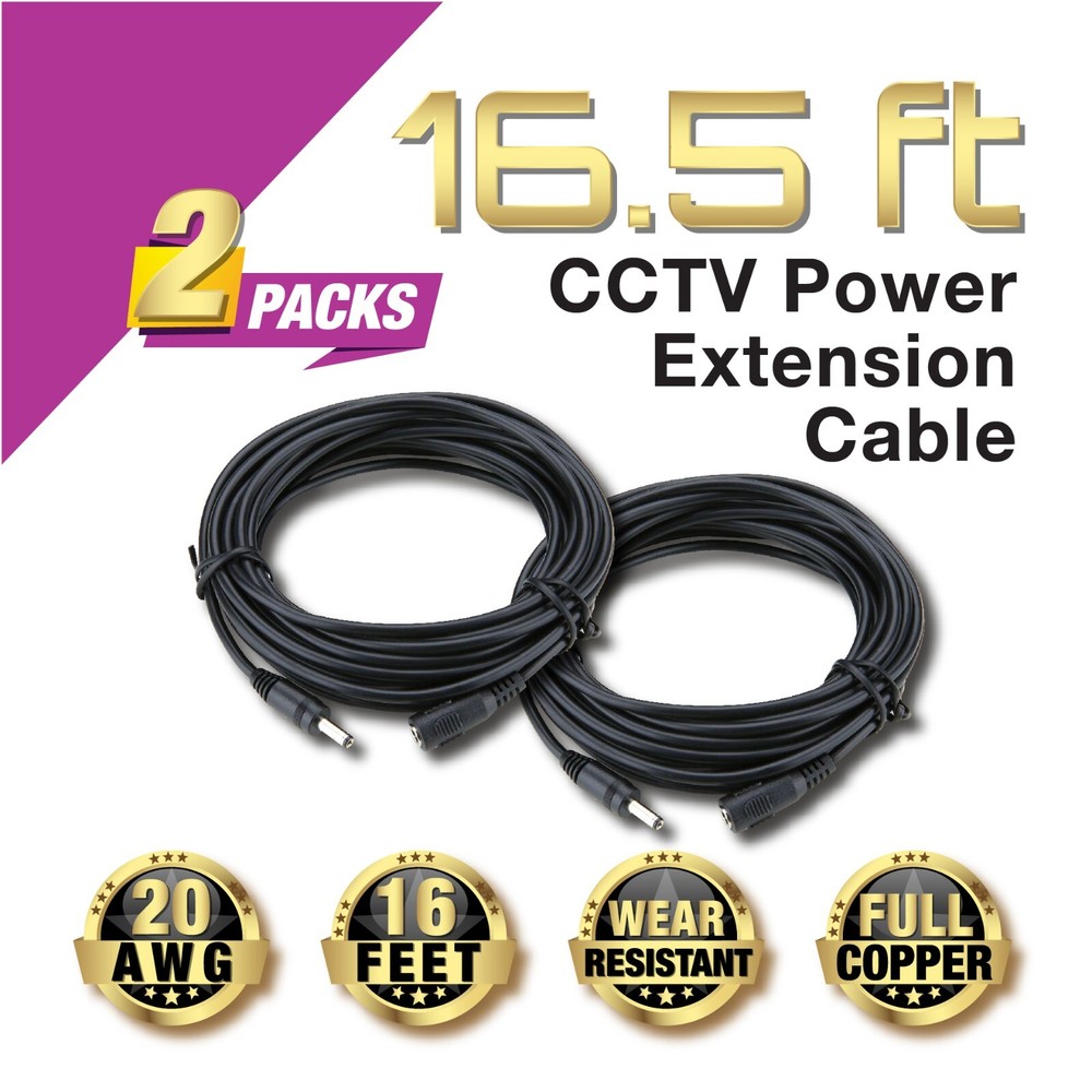 5M DC 12V Power Extension Cable Cord For CCTV Security Camera DVR 2 Packs