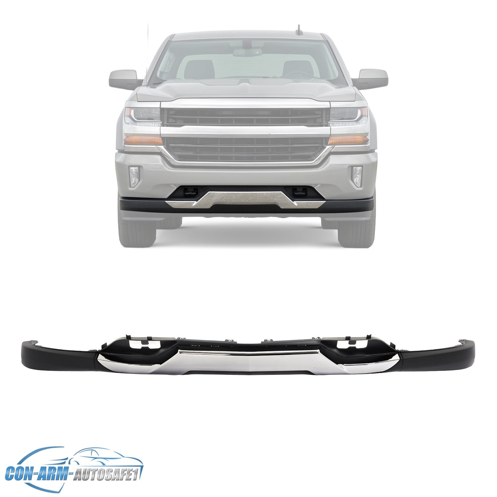 For Chevy Silverado 1500 2016-2019 Black Front Bumper Valance &Chrome Skid Plate