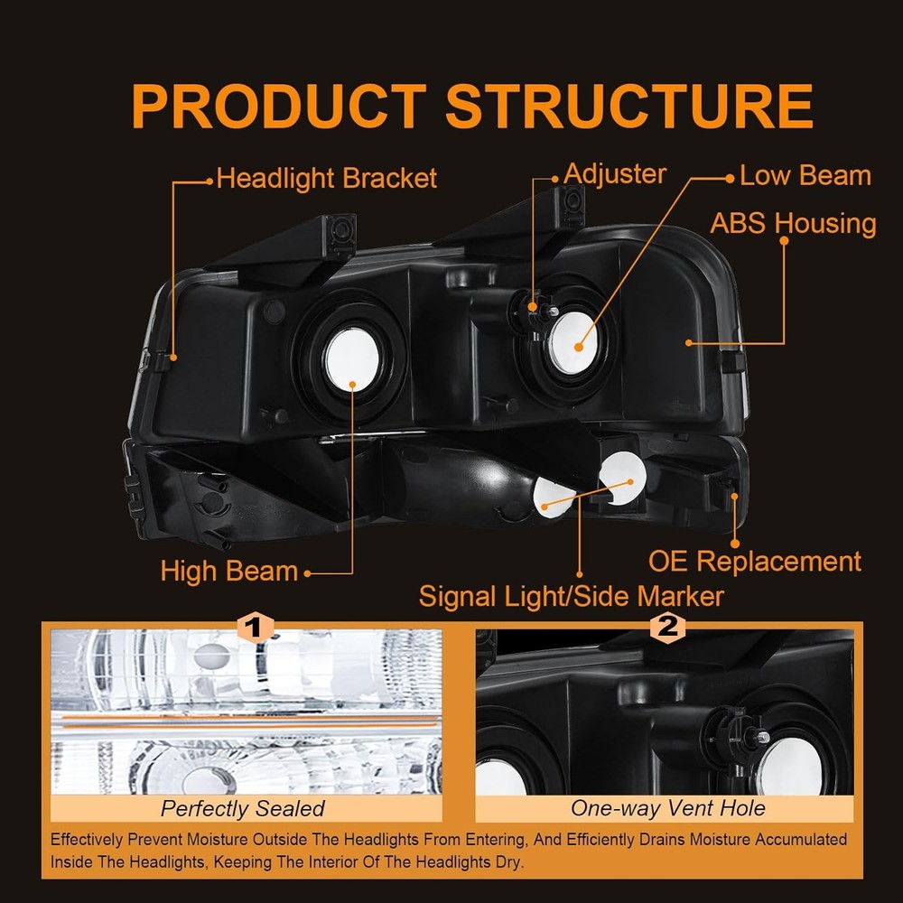 4Pcs Headlight Assembly, Headlights Kit Compatible with 2003-2014 Chevy Express