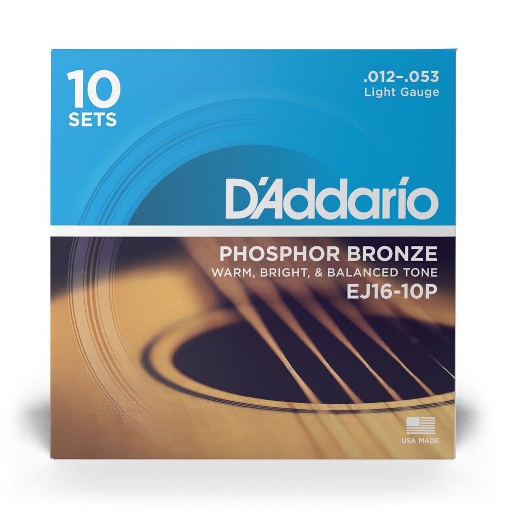 10 Pack EJ16 D'Addario EJ16-10P Light Acoustic Guitar Strings Phosphor Bronze