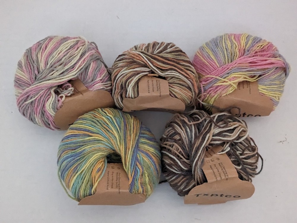 Txptco 100% Wool Yarn 5 Skeins Assorted Rainbow Gradient 50g