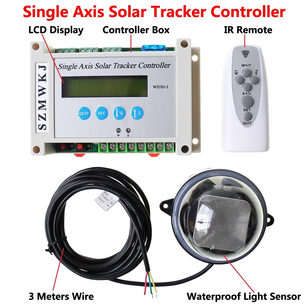 LCD Single Axis Solar Panel Tracker - 12V 12" 1500N Linear Actuator + Anemometer