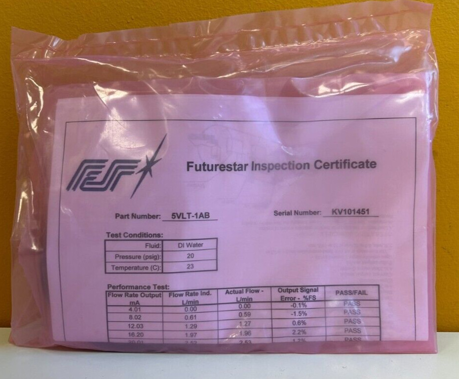 Futurestar 5VLT-1AB 0.3 to 2.5 L, Vortex Flow Meter. New + Instructions + Data!
