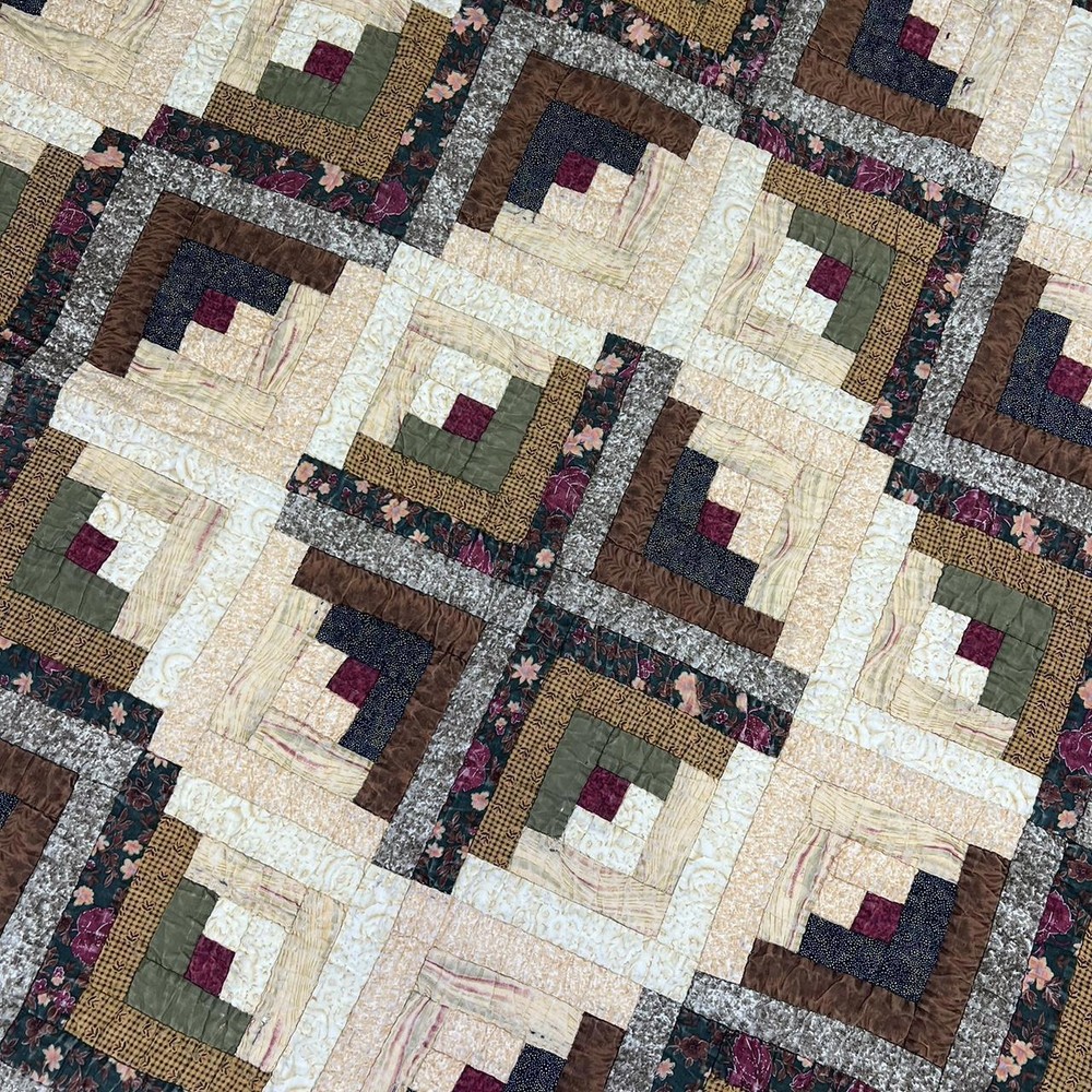 Handcrafted Log Cabin Quilted Blanket - Rustic Charm Patchwork