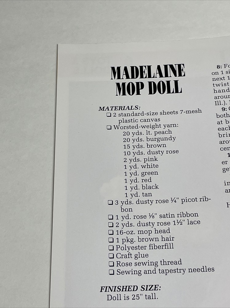 Madelaine Mop Doll Annie's Plastic Canvas Pattern