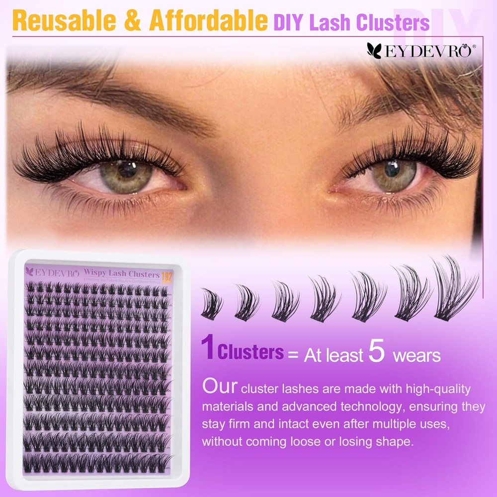 EYDEVRO Wispy Lash Clusters Natural Eyelash 9-18mm Cluster Black