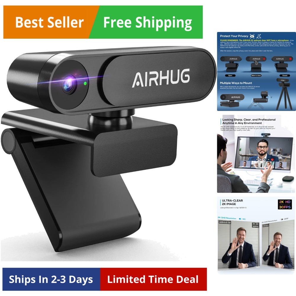 Webcam No Mic with Privacy Cover, USB Web Cam for Computer and Laptop Plug & ...