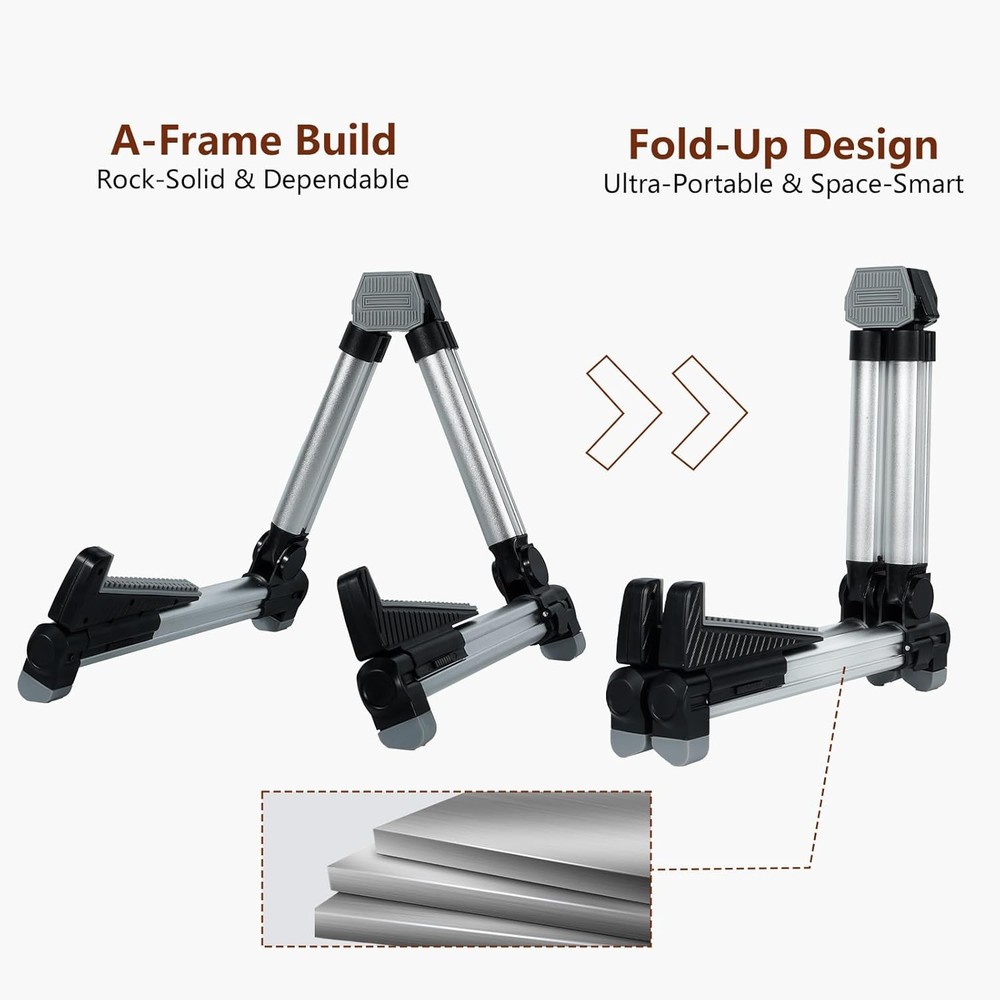 Adjustable, Portable Folding Univerial A-Frame Guitar Stand for Silver