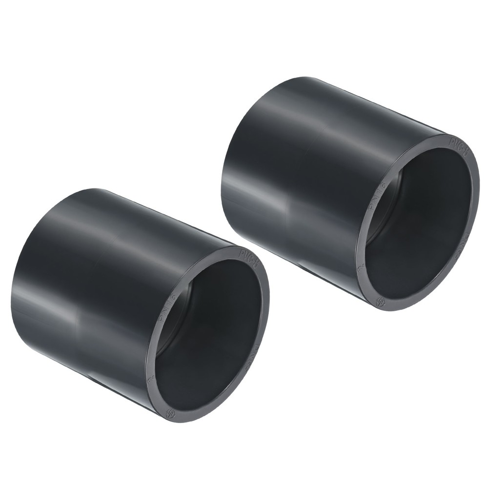 UPVC Pipe Fitting 75mm 2.95" Socket, 2pcs Straight Joint, Dark Grey