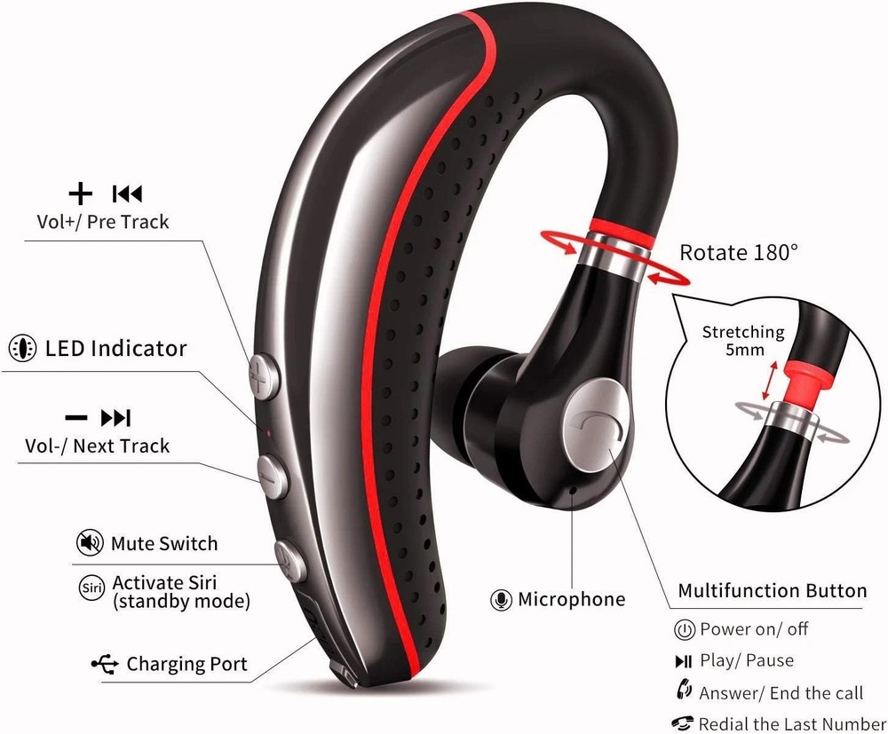 Bluetooth Headset,Wireless v5.0 Business Bluetooth Earpiece Lightweigh...