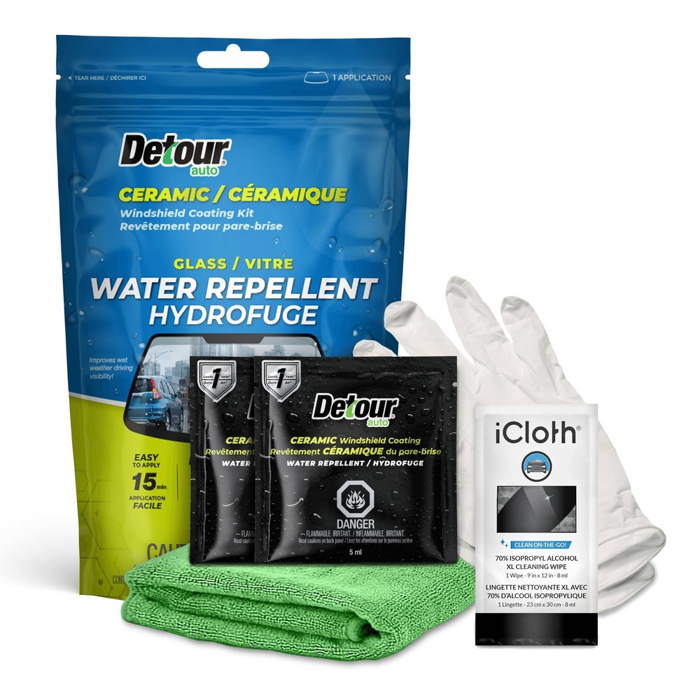 Detour Ceramic Windshield Coating Kit - Long-Lasting Water Repellent Clear