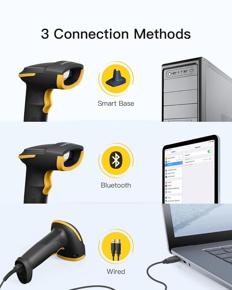 Inateck 2D Barcode Scanner Reader Bluetooth 2.4Ghz Smart Base Screen Scanning