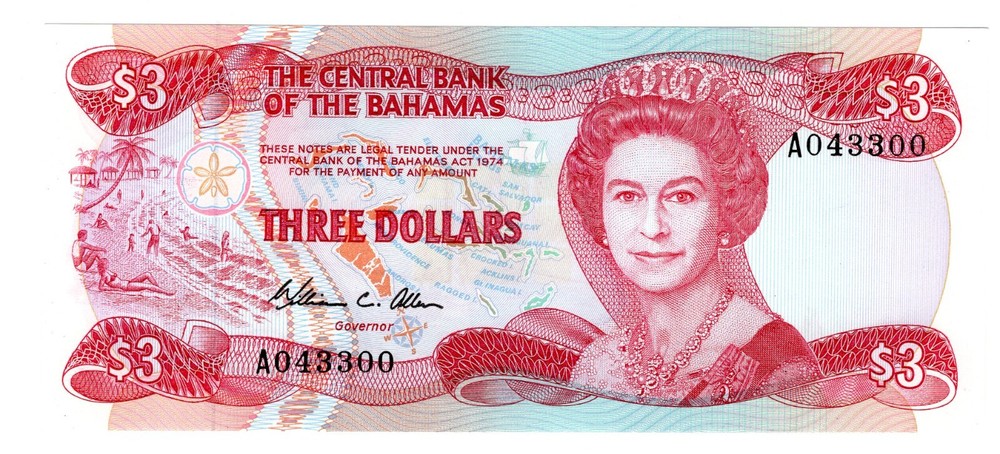 BAHAMAS P-44 3 Dollars 1984 (1994) UNC