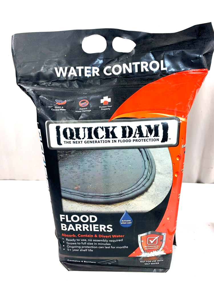 QUICK DAM FLOOD BARRIERS READY TO USE 4 5FT LONG ACTIVATES WHEN WET