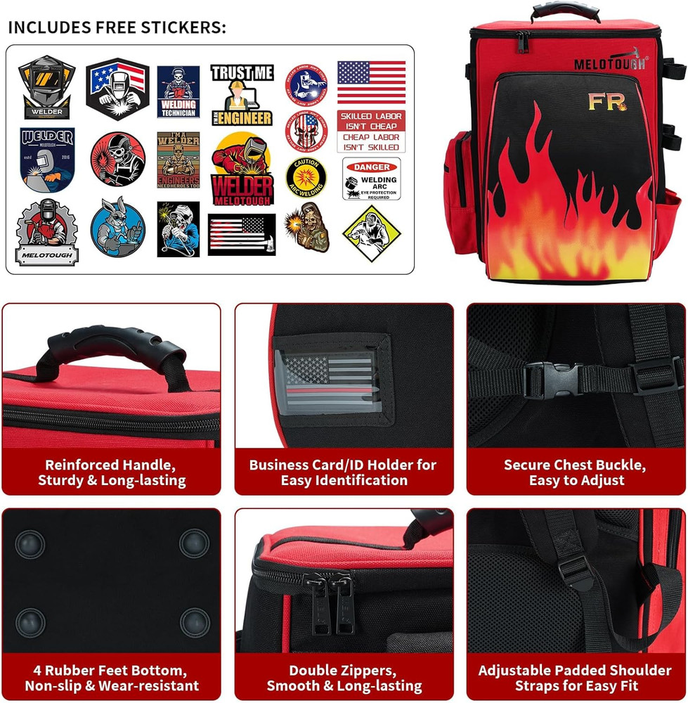 Fire-Resistant Welding Backpack 32.56L - Large Tool & Helmet Storage