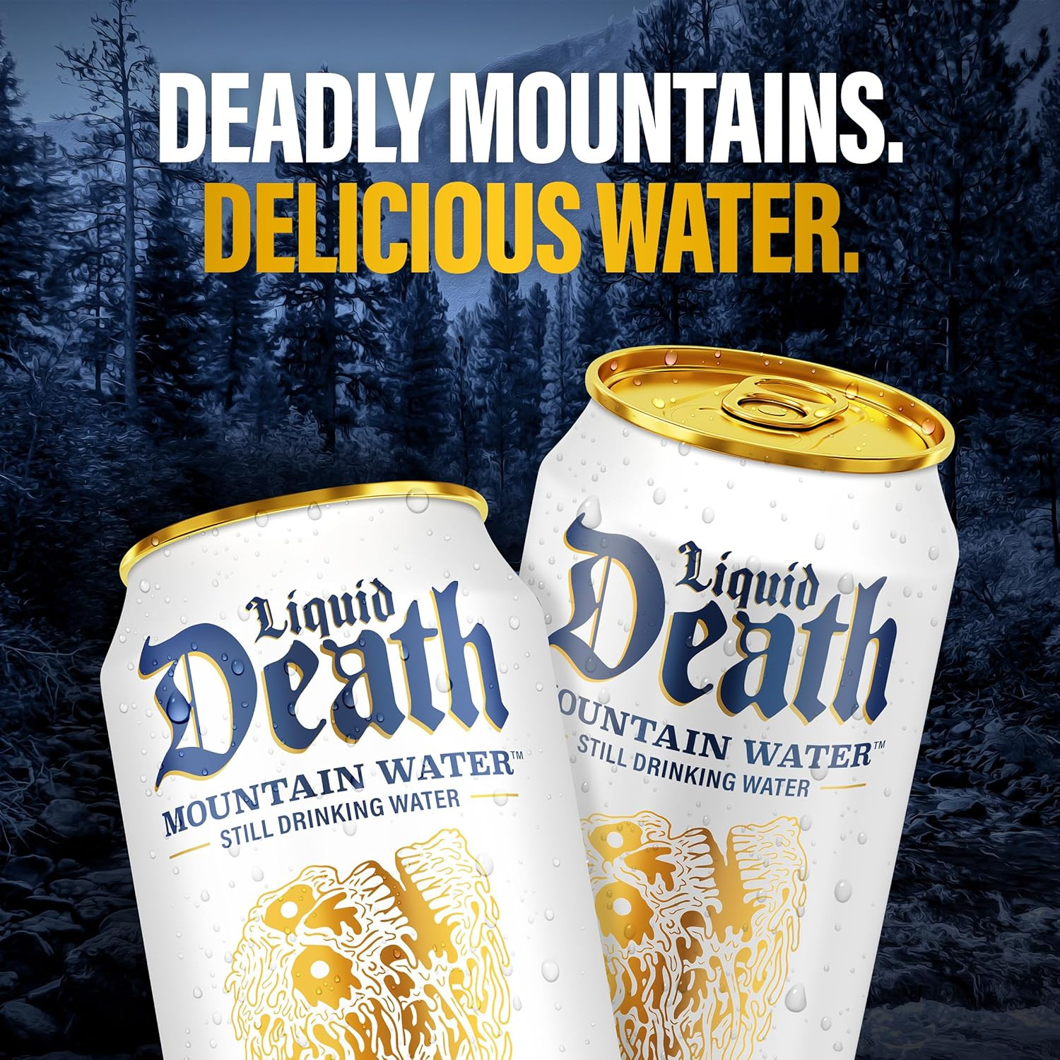 Liquid Death Still Mountain Water, Real Mountain Source, Ice-Cold Cans, Infinite