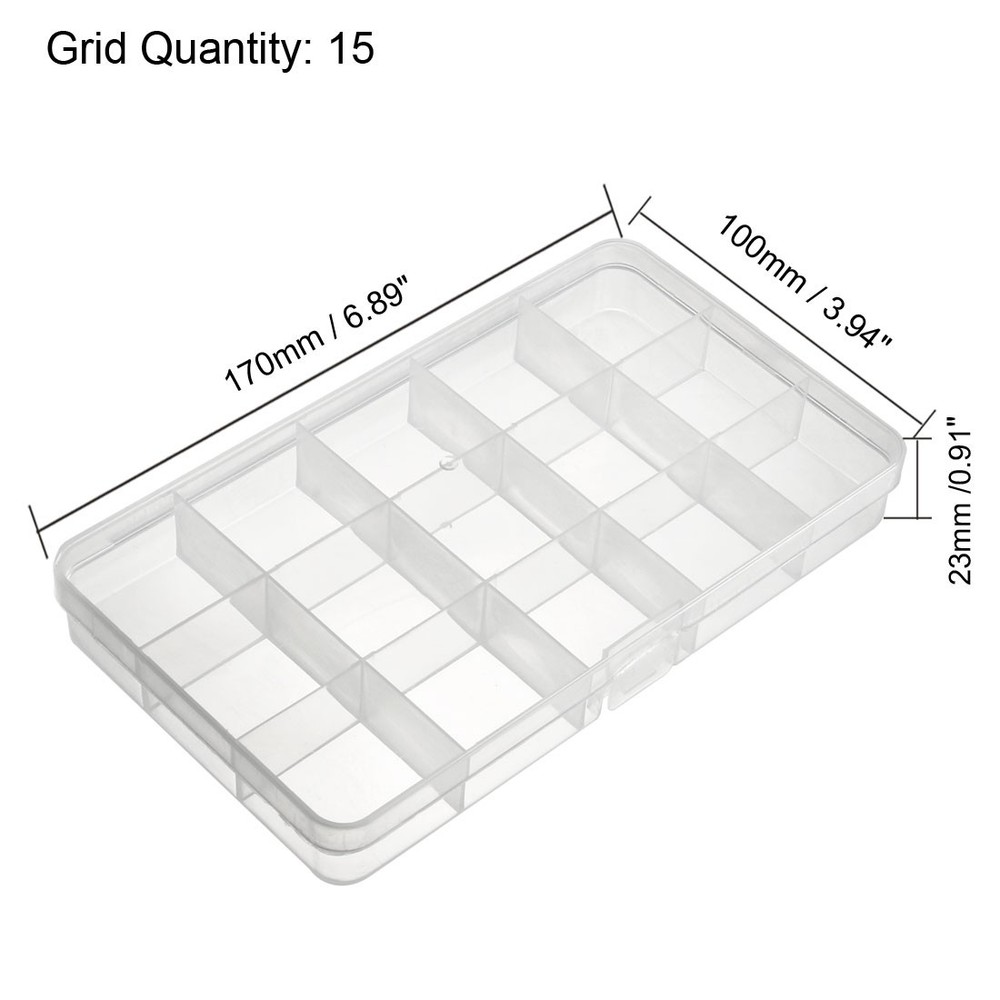 Component Storage Box - PP Fixed 15 Grids Clear White 170x100x23mm