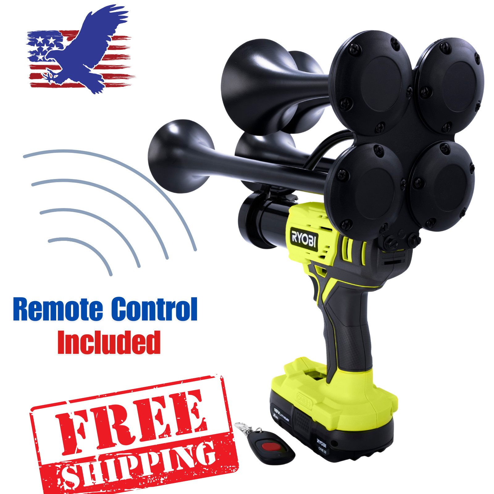 Premium Ryobi 18V Impact Drill Train Air Horn with Remote Control | Quad 4