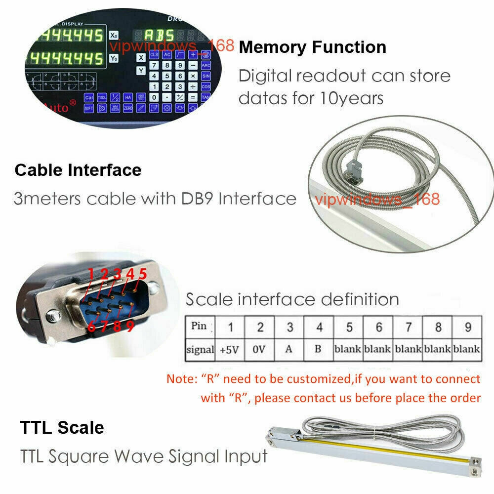 2 Axis Digital Readout DRO &2 TTL Linear Glass Scale Encoder for milling CNC