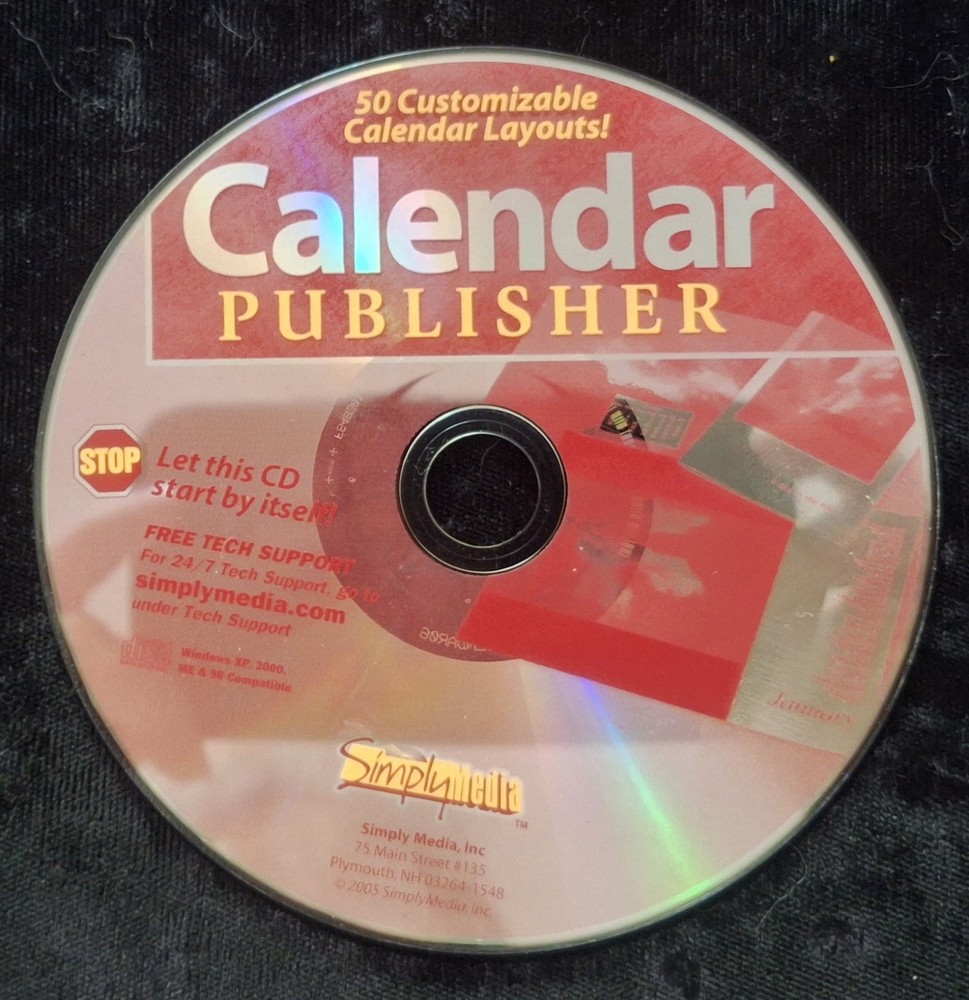 CALENDAR PUBLISHER Simplymedia CD ROM 50 Customizable Layouts Computer Software