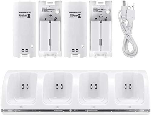 4× Rechargeable Battery Pack + Charger Dock For Nintendo Wii Remote Controller