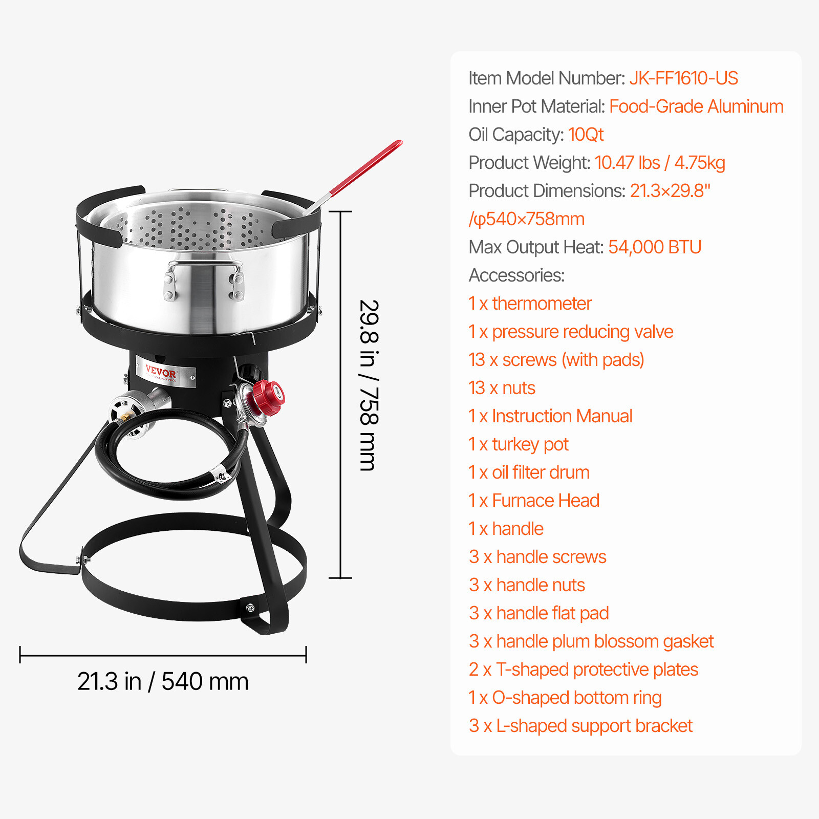 Outdoor Propane Deep Fryer w/ 10Qt Fryer Pot Strainer Basket Aluminum Pot