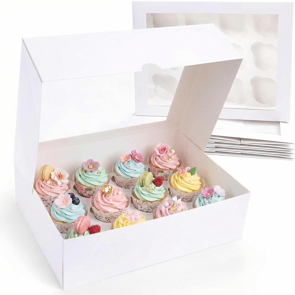 VGOODALL 12 Count Cupcake Boxes, 6PCS Container with Window White-1