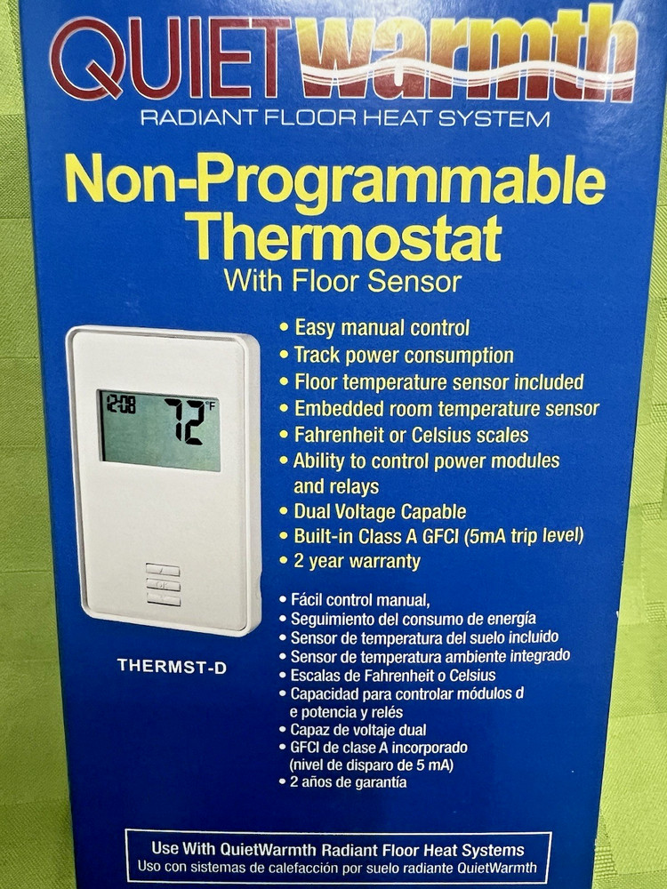QuietWarmth Digital Non-Program Thermostat Built-in GFCI Floor Sensor THERMST-D