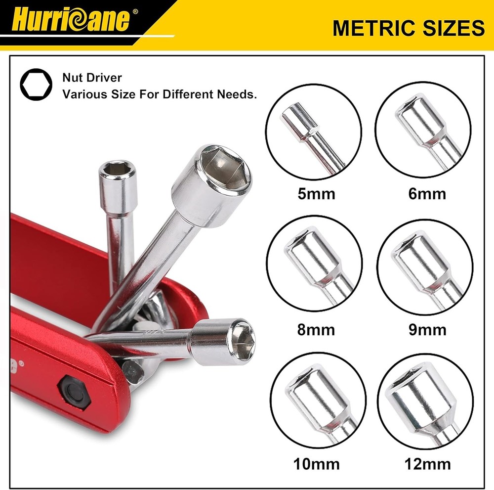 Folding Socket Wrench,6 in 1 Folding Nut Driver Set Metric, Hex Nut Driver Set,