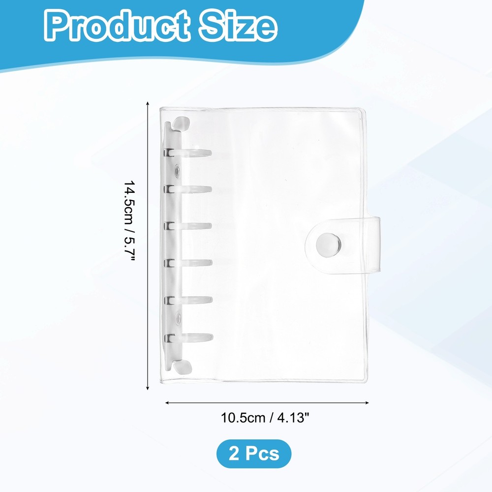 A7 2Pcs Transparent 6-Ring Binder Cover with Snap Button Closure, White