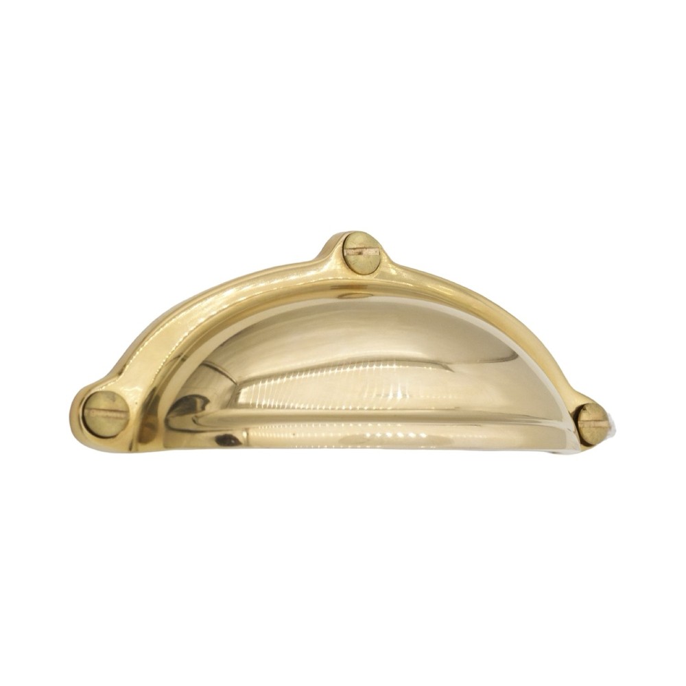 Classic Smooth Cup Bin Pull Polished Brass in Solid Brass