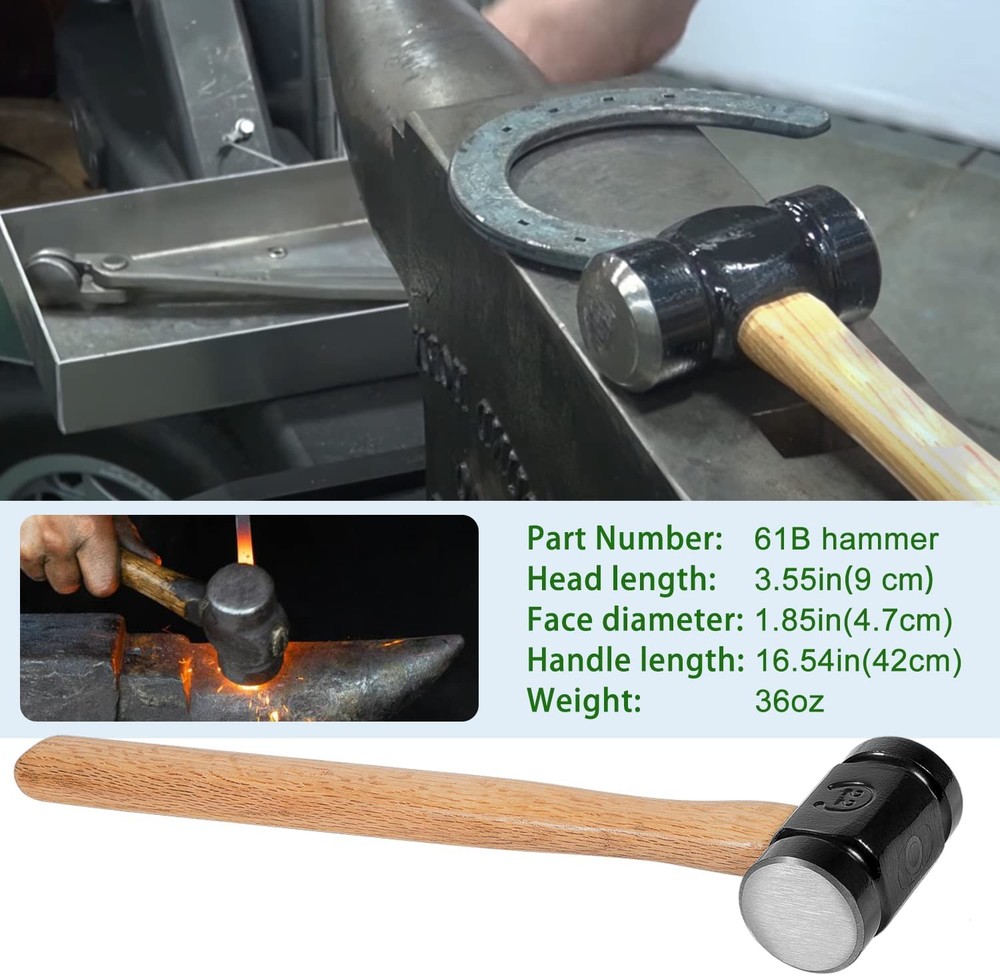 36oz 61B Rounding forge Hammer, Versatile Blacksmith Hammer