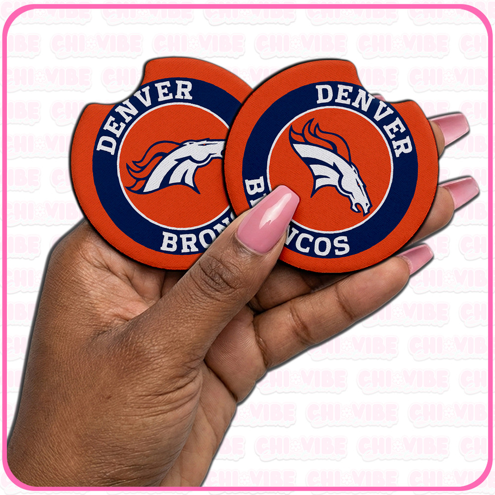 Denver Broncos Car Coasters 2pc Set Custom Handmade Cup Holder Inserts