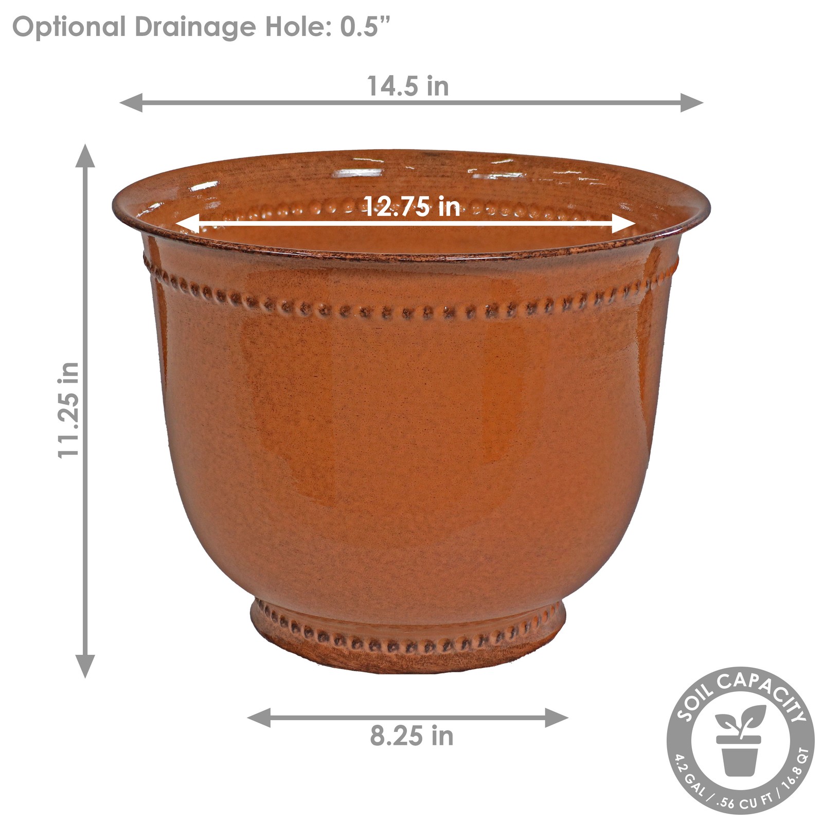Michael Metal Planter - 14.5 in - Chestnut Glaze- Set of 4 by Sunnydaze