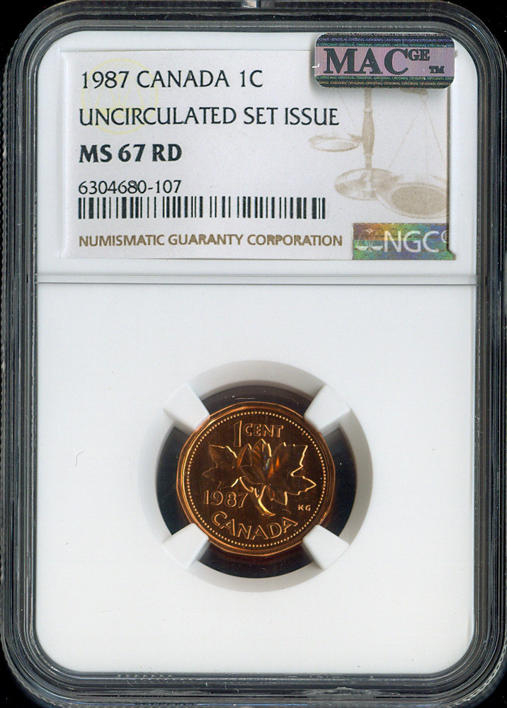 1987 Canada Small Cent 1C NGC MS67 RD MAC - Quality