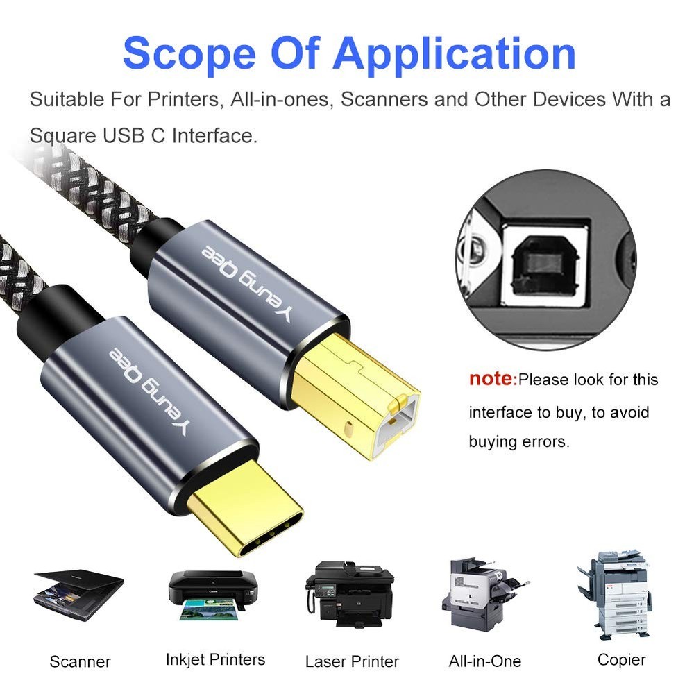 Yeung Qee USB C Printer Cable 20 ft, Type C to 2.0 20 Black