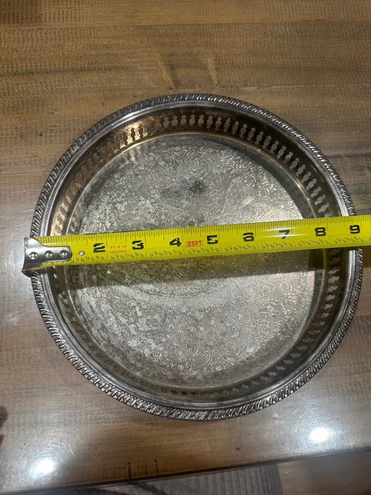 vintage silver-plated round gallery tray