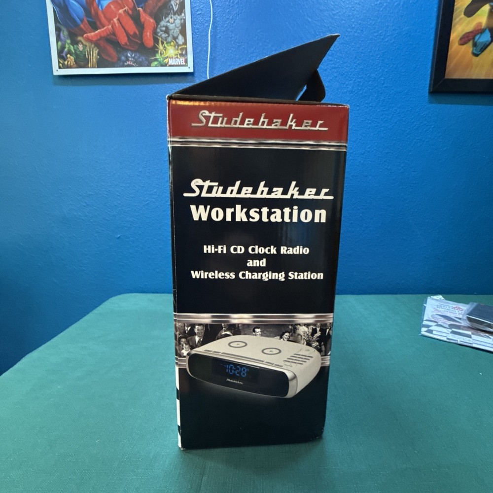 Studebaker Workstation Hi-Fi CD Clock Radio Wireless Charging Stn Bluetooth OB