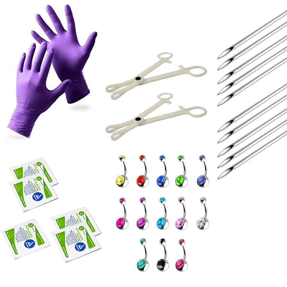 Belly Button Piercing Kit 14G Body Piercing Needles and Disposable forceps Set