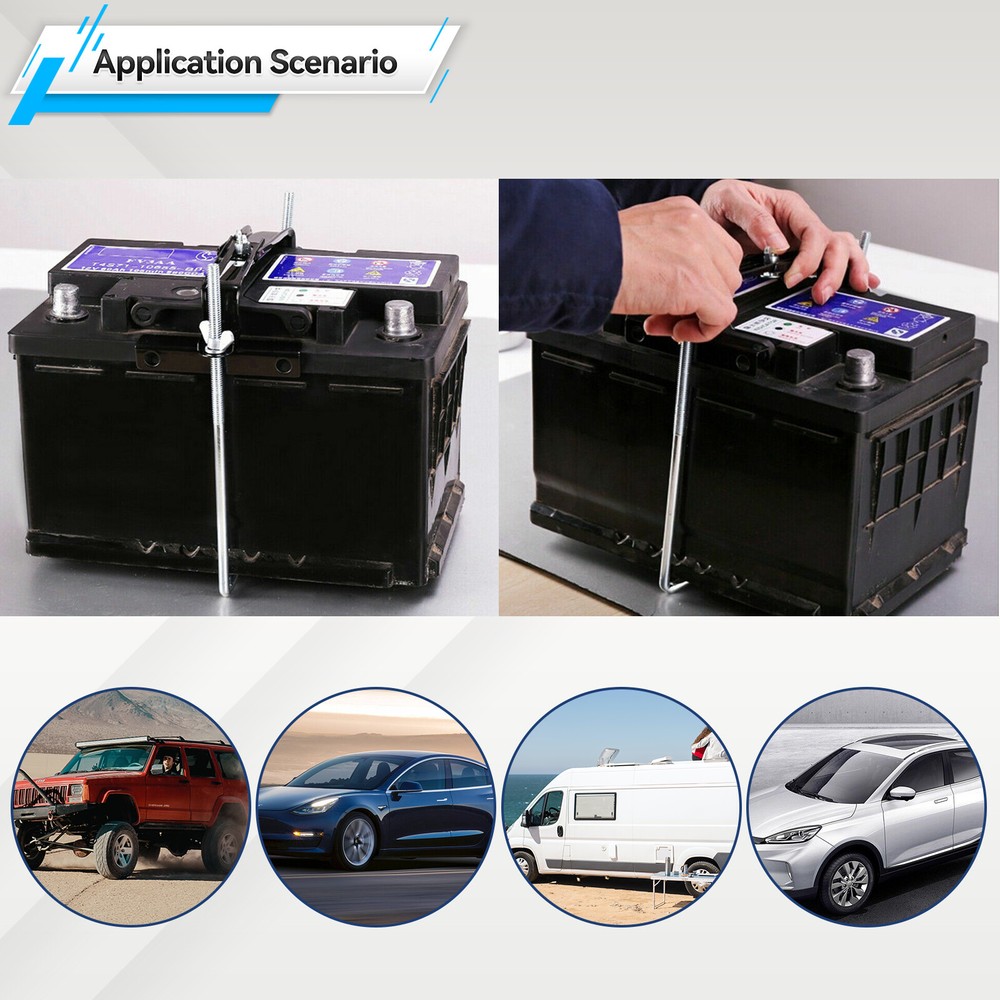Storage Battery Holder Adjustable Tray + Hold Down Clamp Bracket Kit Universal
