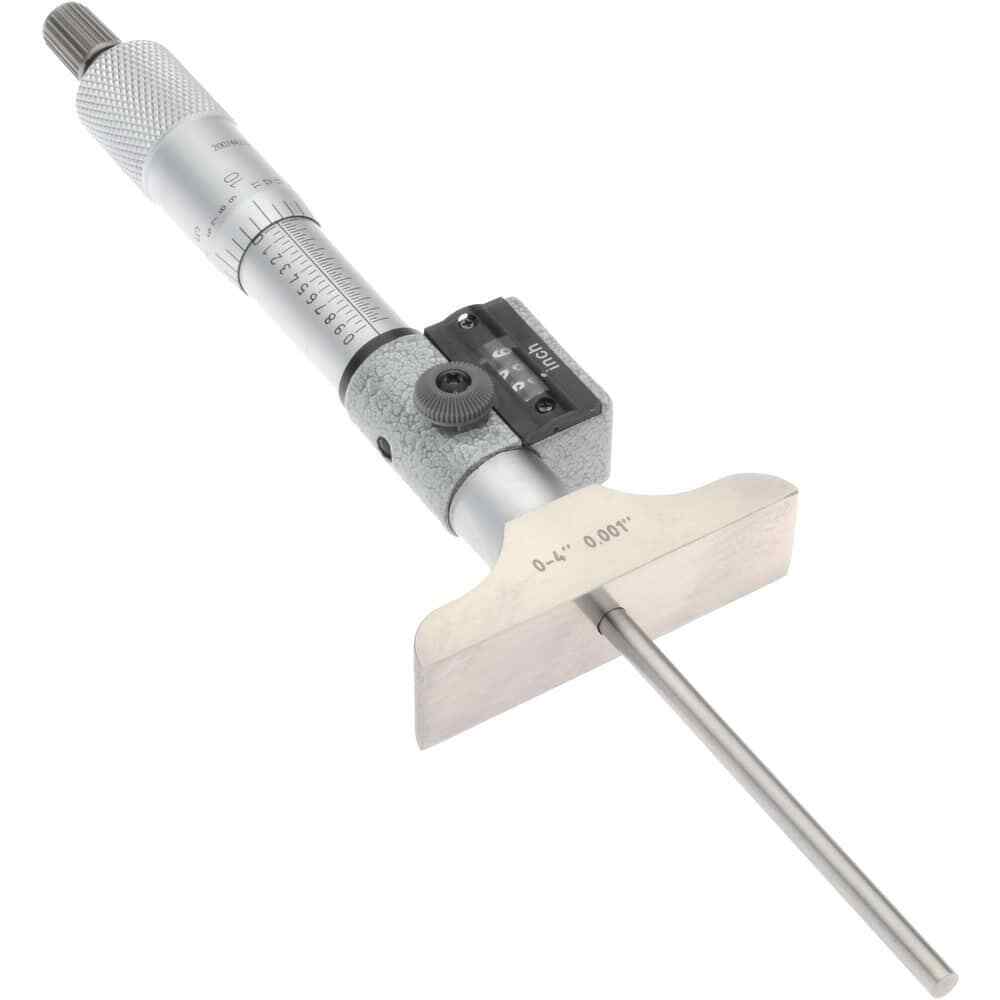 SPI 0 to 4" Range, 4 Rod, Mechanical Depth Micrometer Ratchet Stop Thimble, 2...