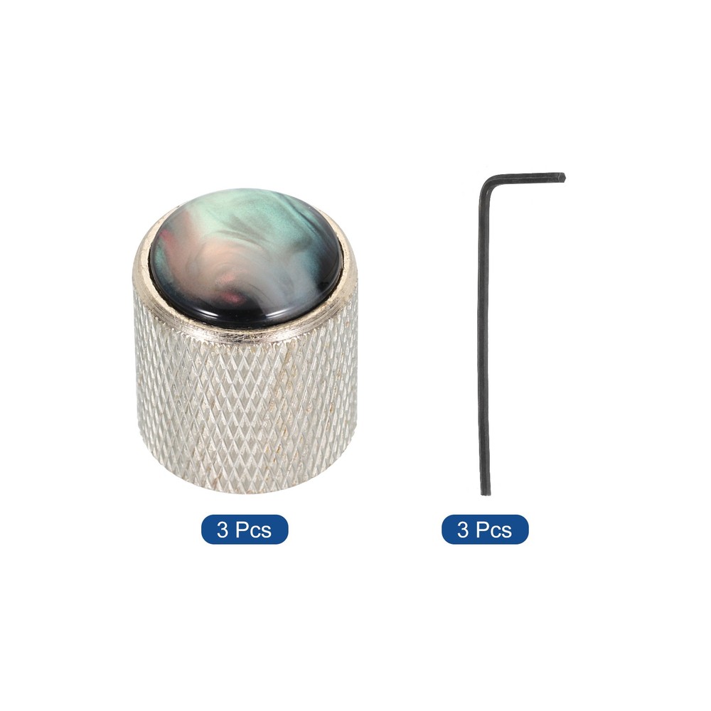3Pcs 6mm Silver Metal Dome Knobs Black Shell Top