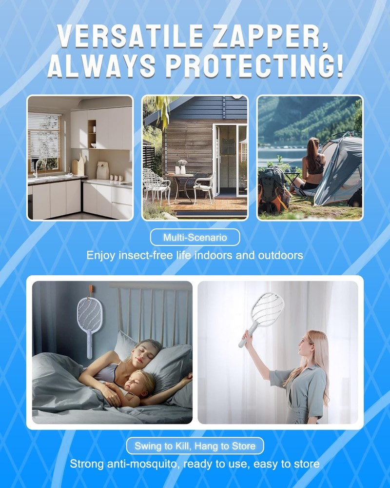 Electric Fly Swatter, 3800V Handheld Bug Zapper Racket, Type-C Rechargeable, ...
