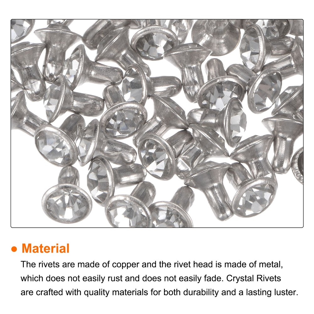 50pcs Crystal Rivets 6mm Rhinestone Rivets Rapid Stud Rivets, Silver