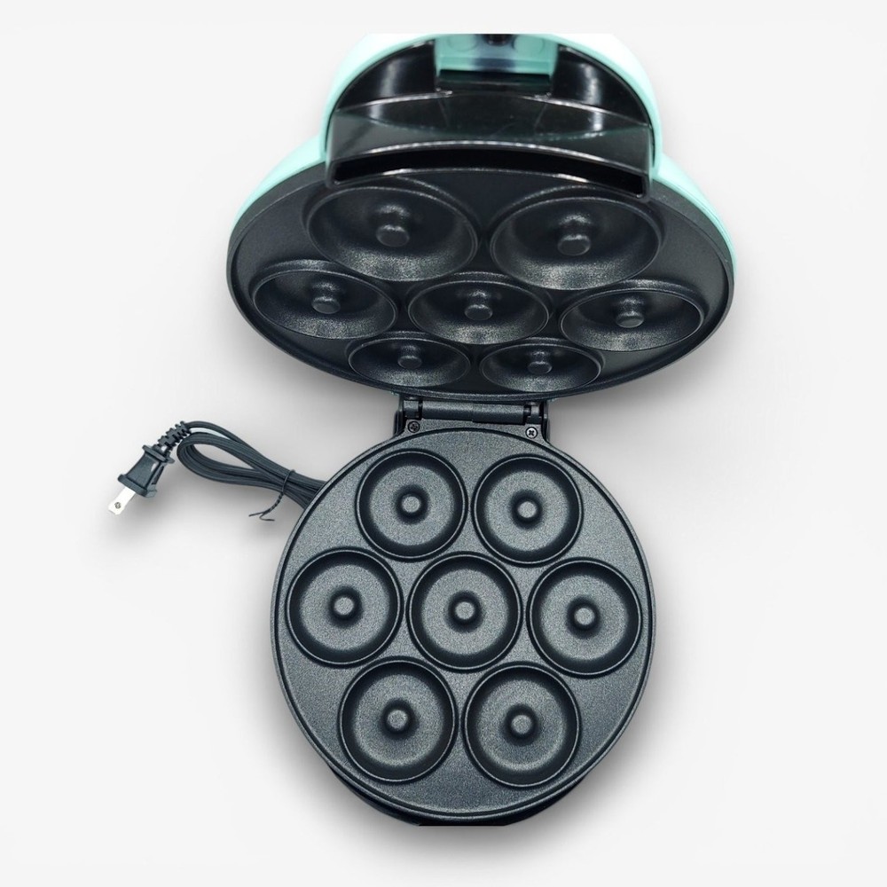 Dash Express Mini Donut Maker Aqua Nonstick Makes 7 Mini Donuts w Recipe Guide