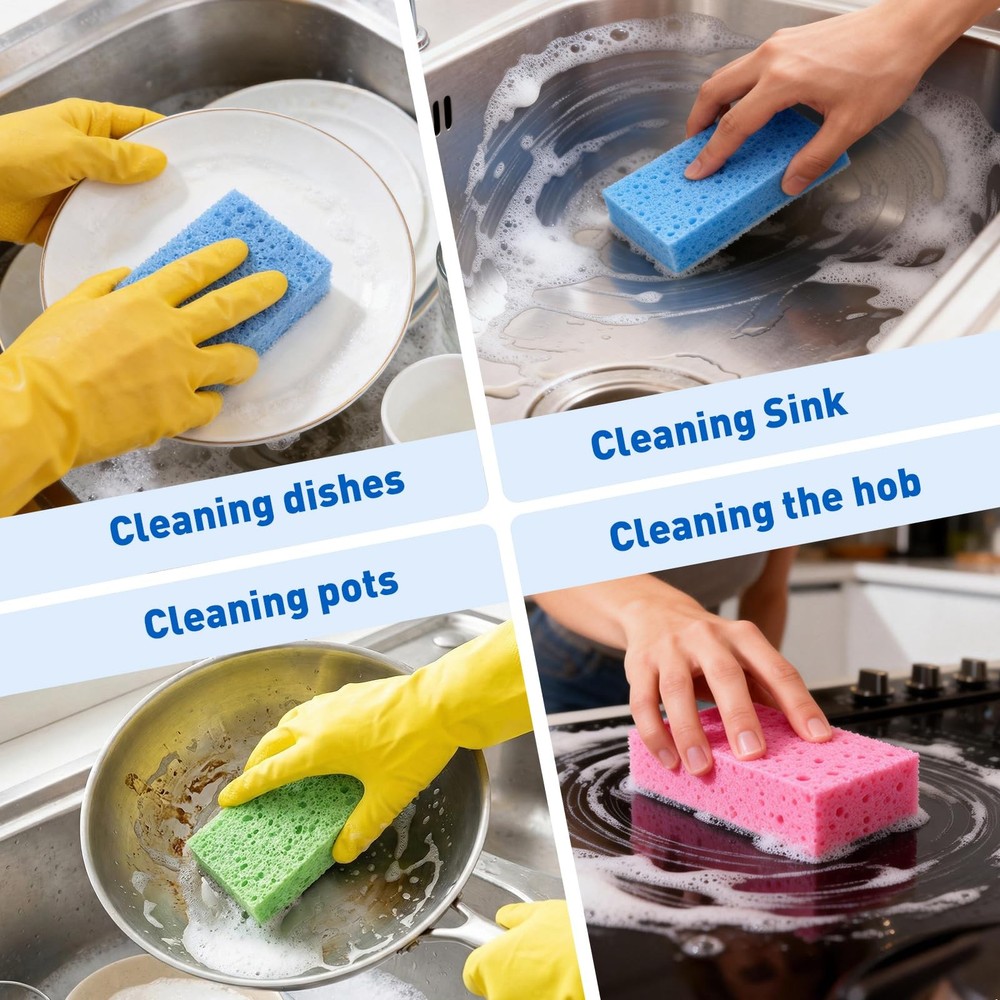 24 Pack Compressed Cellulose Sponge, Non Scratch Kitchen Sponges for Dish Cle...
