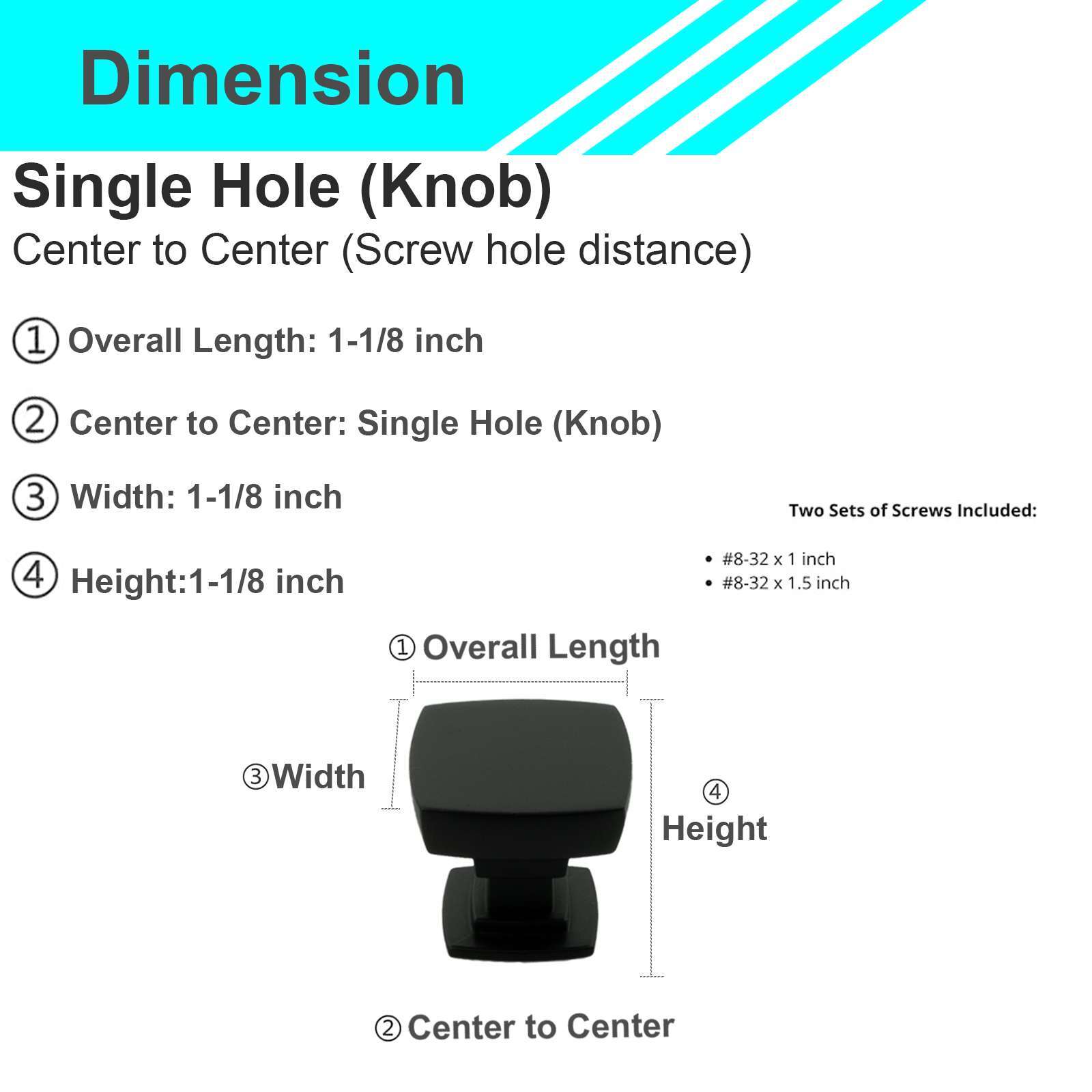 Solid Matte Black Cabinet Door Handles Pulls Knob Kitchen Bathroom Drawer Square